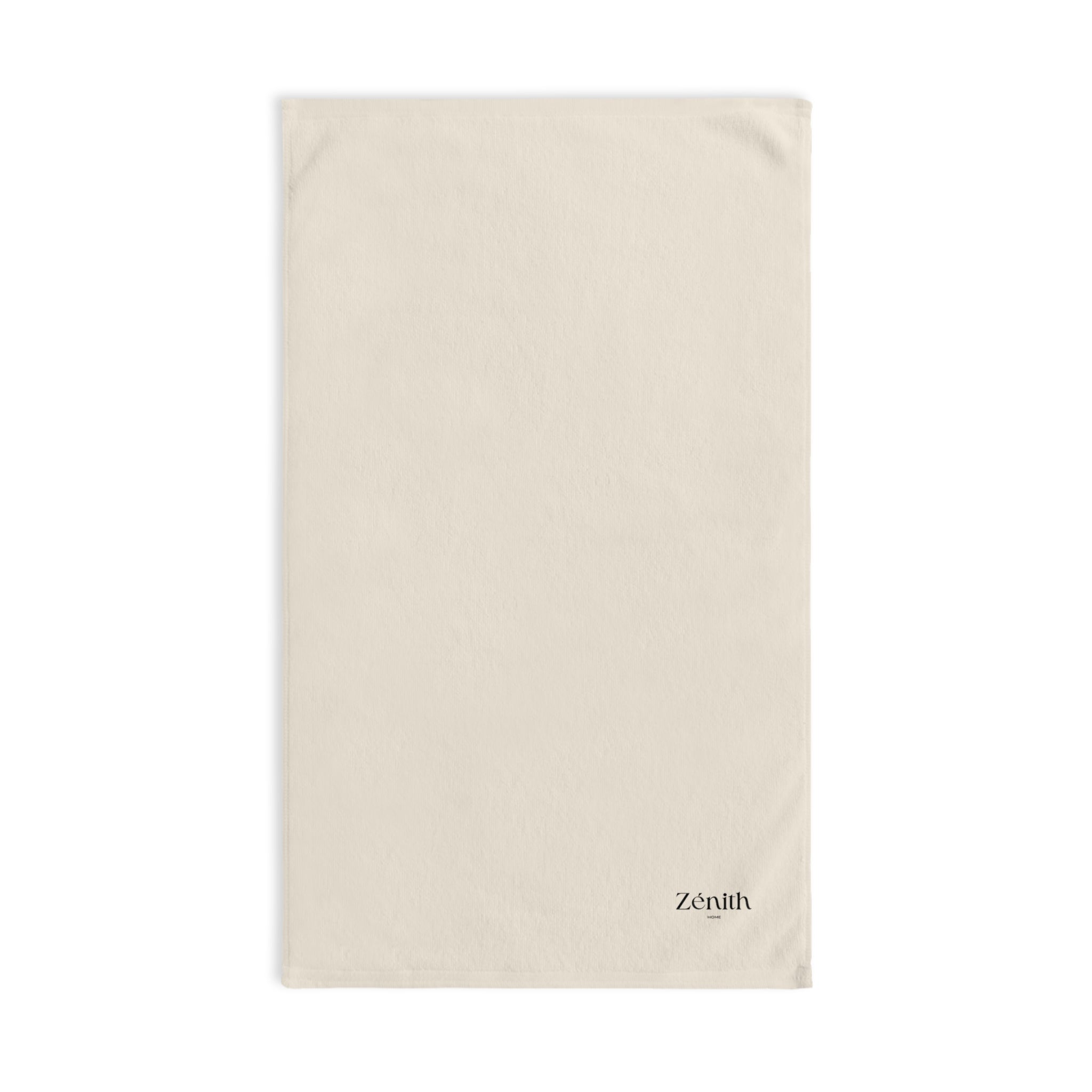 Serviette de main beige fond blanc — décoration salle de bain moderne, douceur textile, idée déco maison zen, boutique déco Belgique
