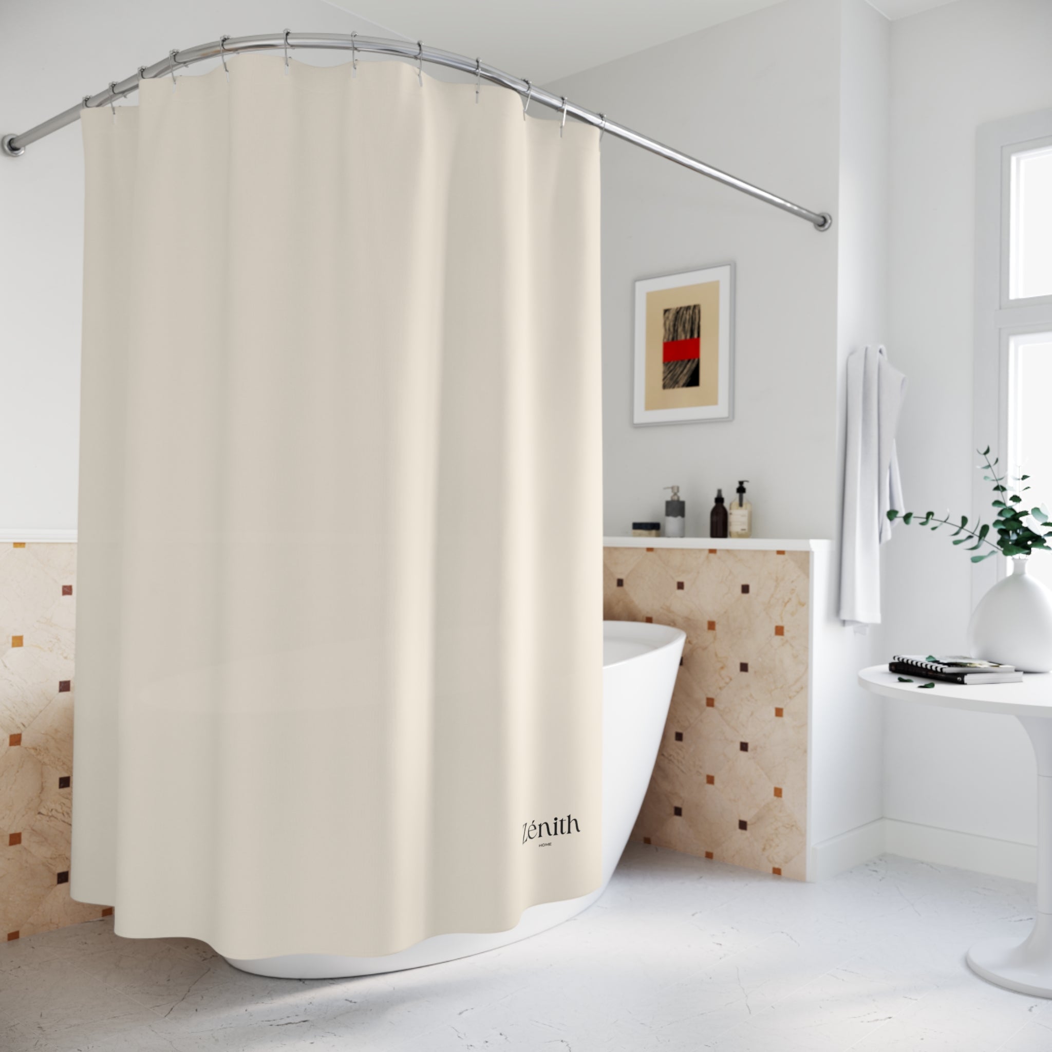 Rideau de douche dans salle de bain avec baignoire — décoration maison moderne, dco salle bain zen Belgique