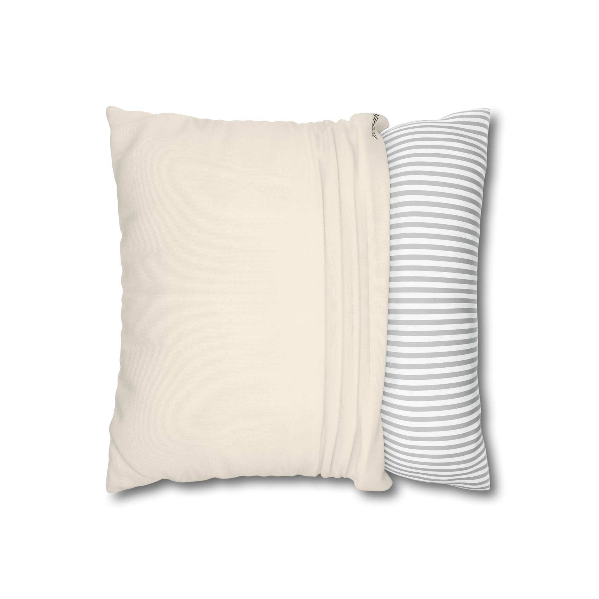 Taie d'oreiller carrée canvas poly — détail fermeture éclair et doublure rayée, housse coussin décoratif crème, parure de lit maison naturelle, boutique déco Belgique