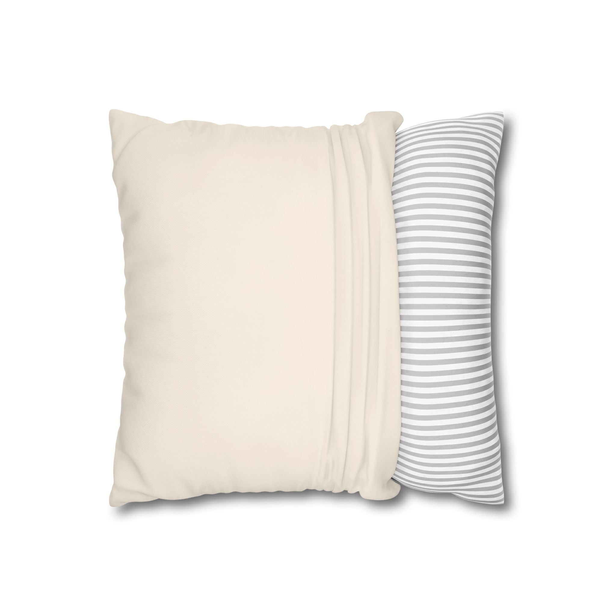 Taie d'oreiller carrée canvas poly — verso fermeture éclair et intérieur rayé, housse coussin décoratif fond crème, parure lit naturelle boutique déco Belgique