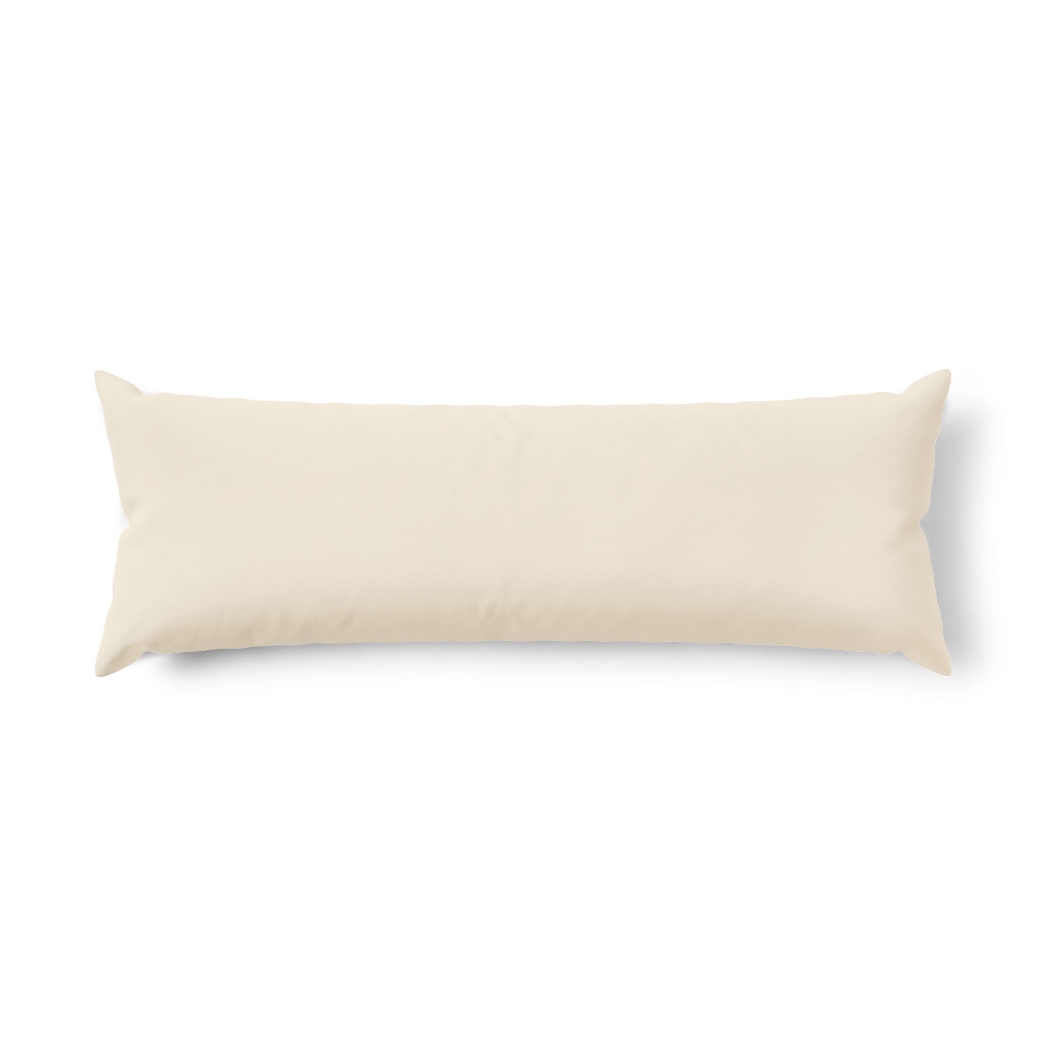 Coussin corps long beige fond blanc — confort chambre adulte, idée déco chambre cosy, accessoire literie design, décoration maison moderne