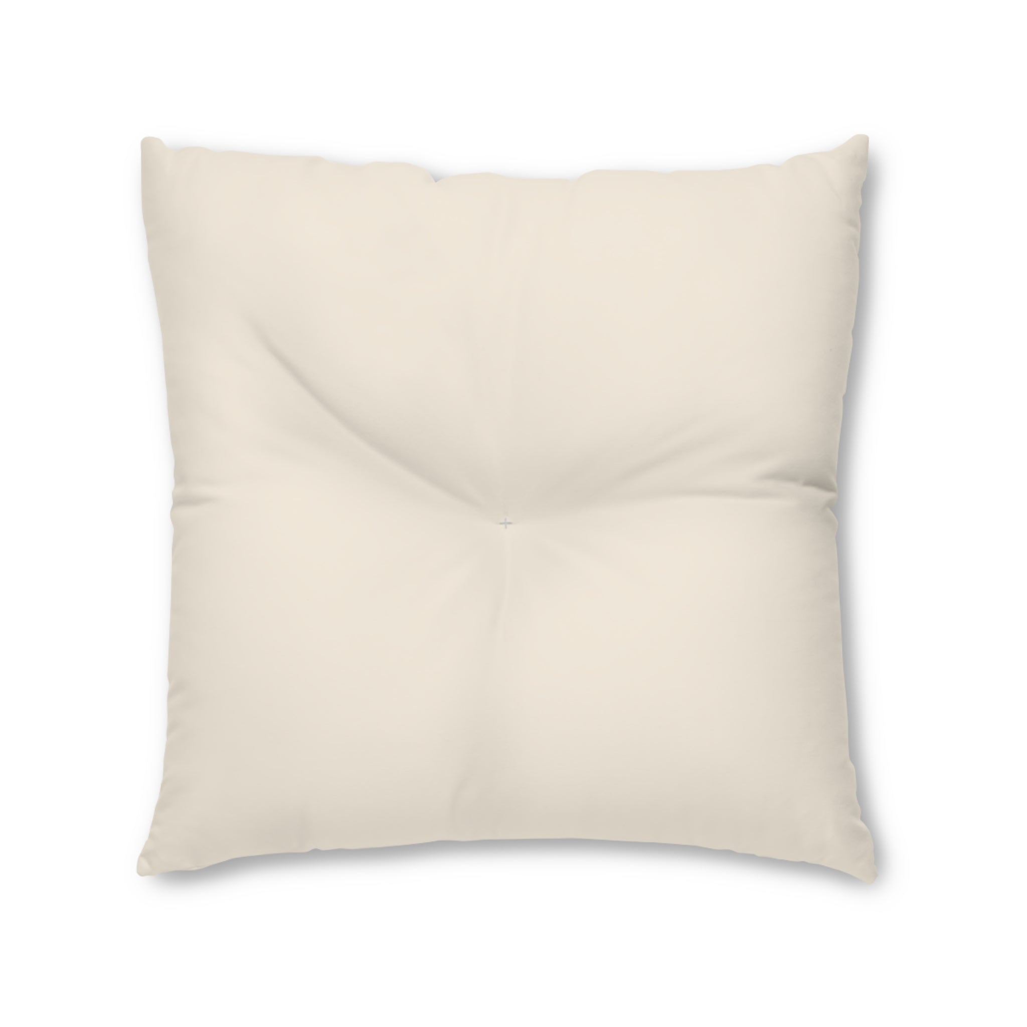 Coussin de sol carré touffeté beige fond blanc — décoration salon cosy, idée déco maison bohème, coussin sol artisanal, boutique déco maison Belgique