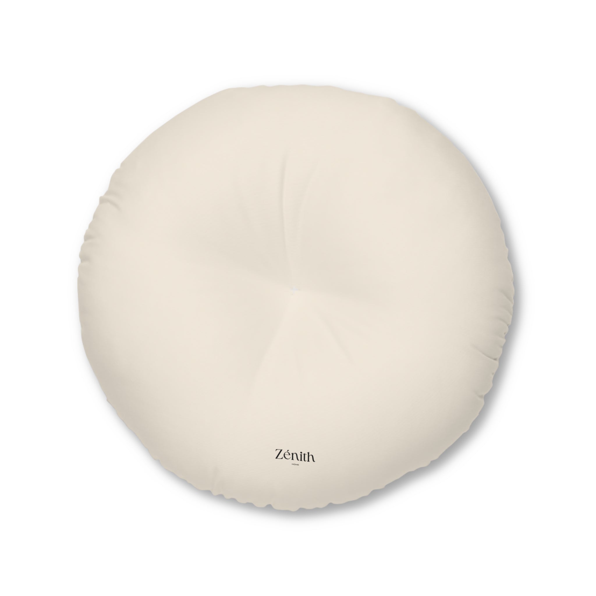 Coussin de sol rond touffeté crème fond blanc — décoration maison bohème, idée déco salon cosy, coussin sol rond artisanal, boutique déco maison Belgique
