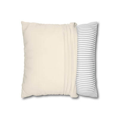 Taie d'oreiller carrée canvas poly — détail fermeture éclair et doublure rayée, housse coussin décoratif crème, parure de lit maison naturelle, boutique déco Belgique